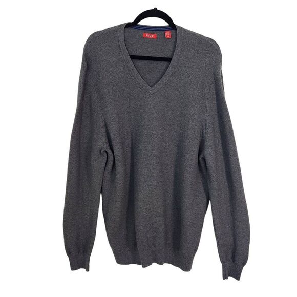 Izod Gray V-neck Sweater Size Large Preppy Gray Sweater - Picture 1 of 6